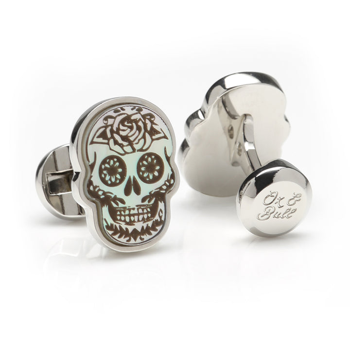 Day of the Dead Skull White Mother of Pearl Cufflinks Image 2