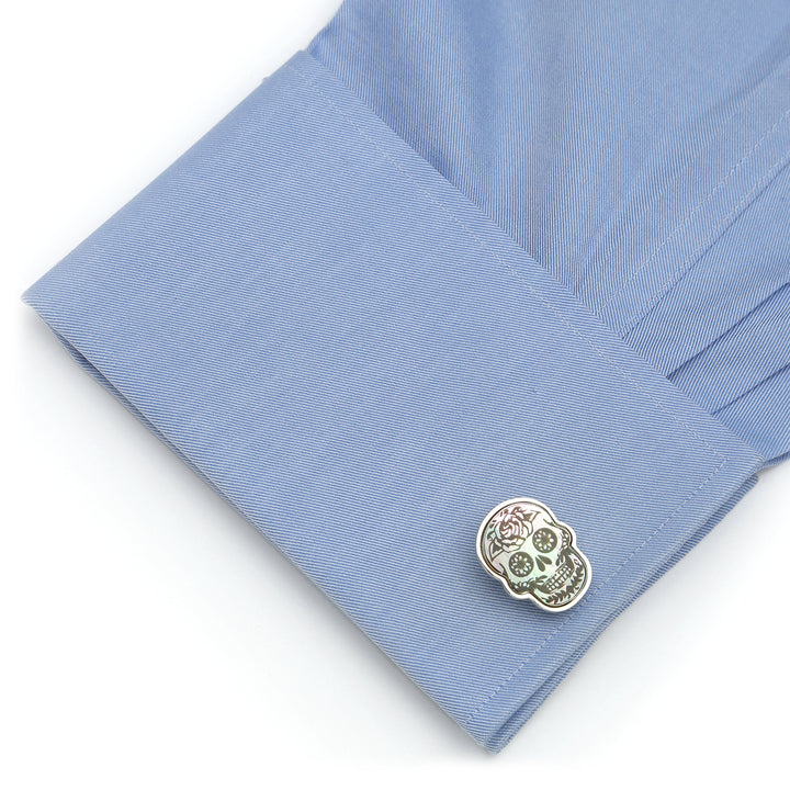 Day of the Dead Skull White Mother of Pearl Cufflinks Image 4