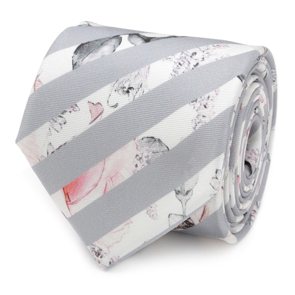 Painted Floral Gray Stripe Silk Men's Tie
 Image 1