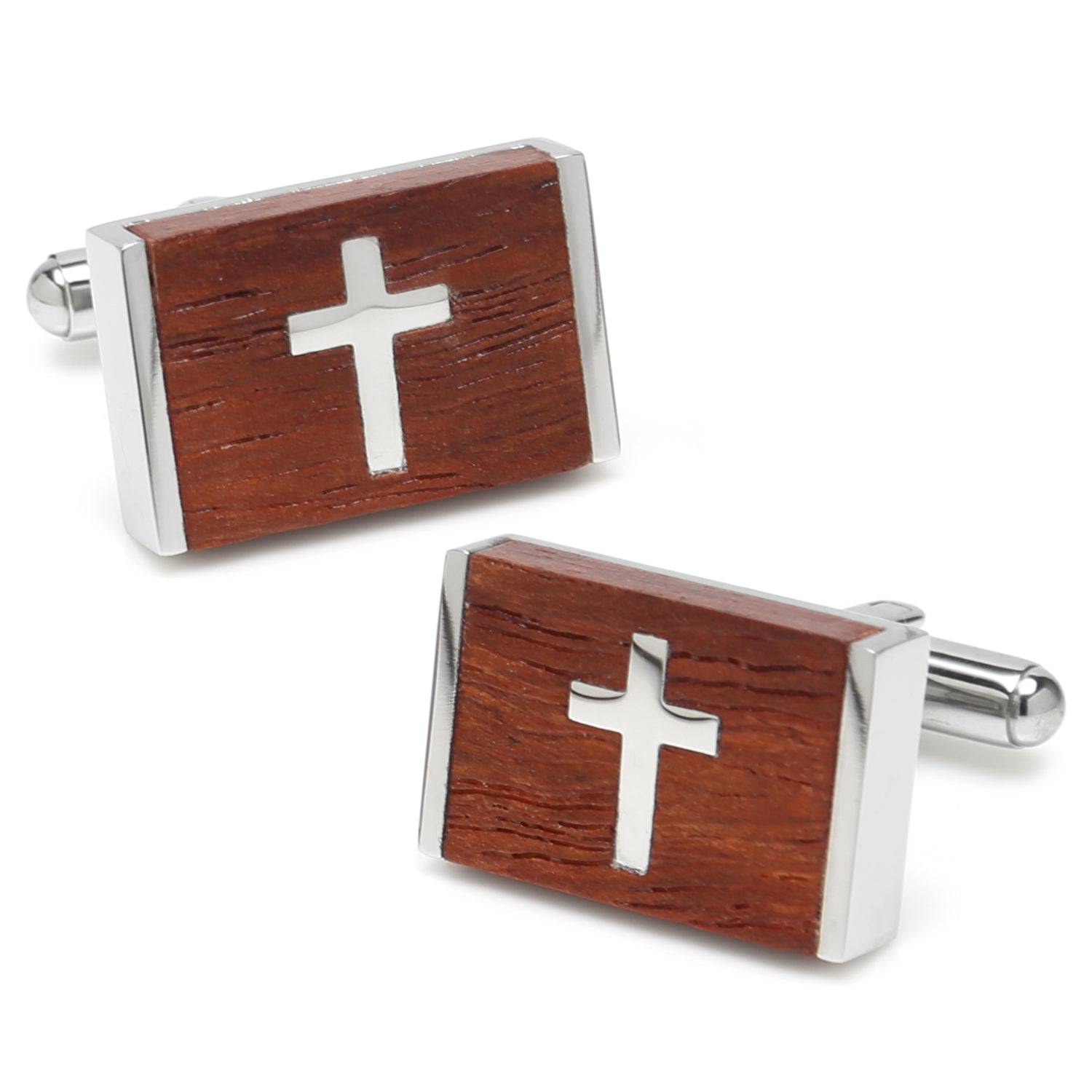 Wood Cross Stainless Steel Cufflinks Image 1