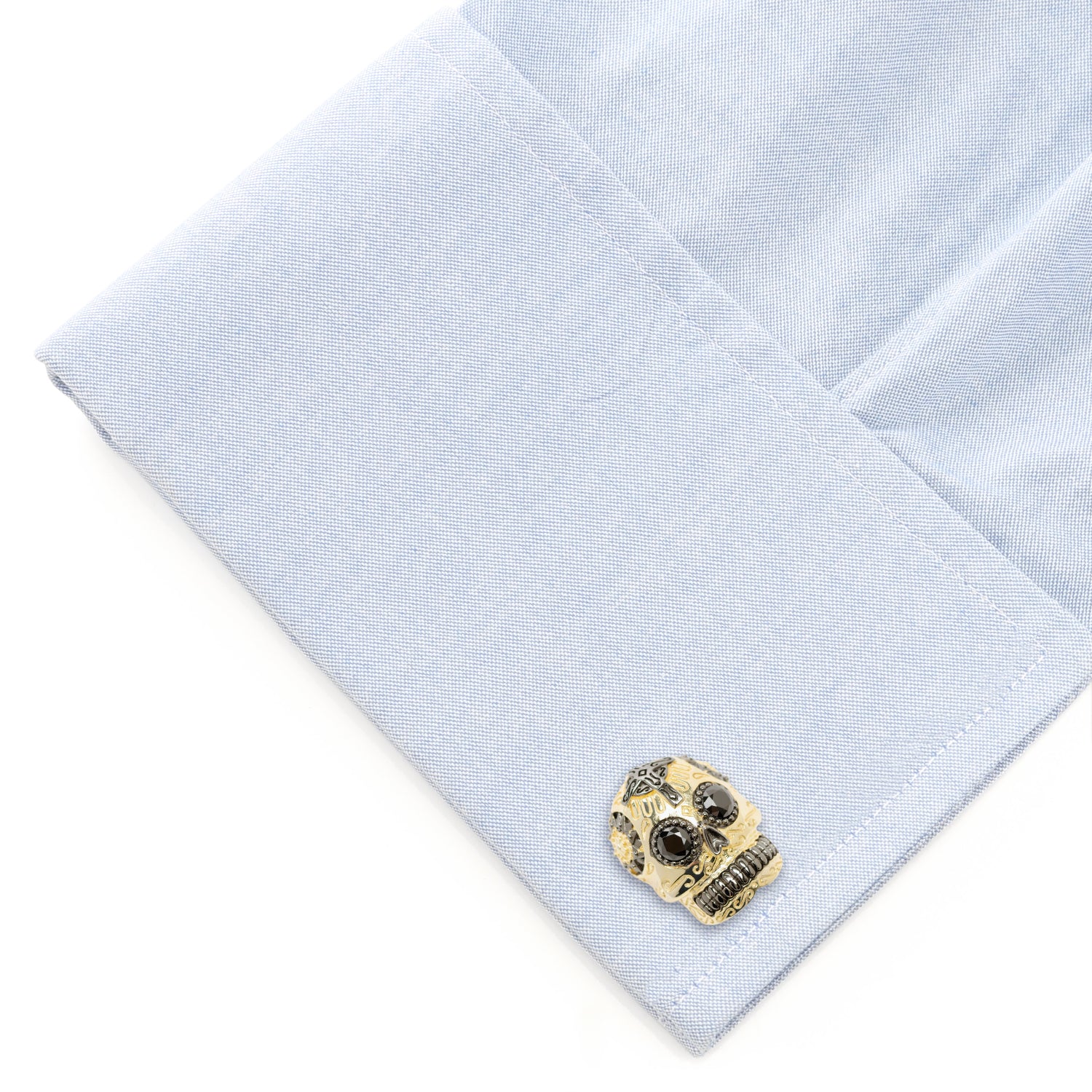 Gold and Black Day of the Dead Skull Cufflinks with CZ Stones Image 3