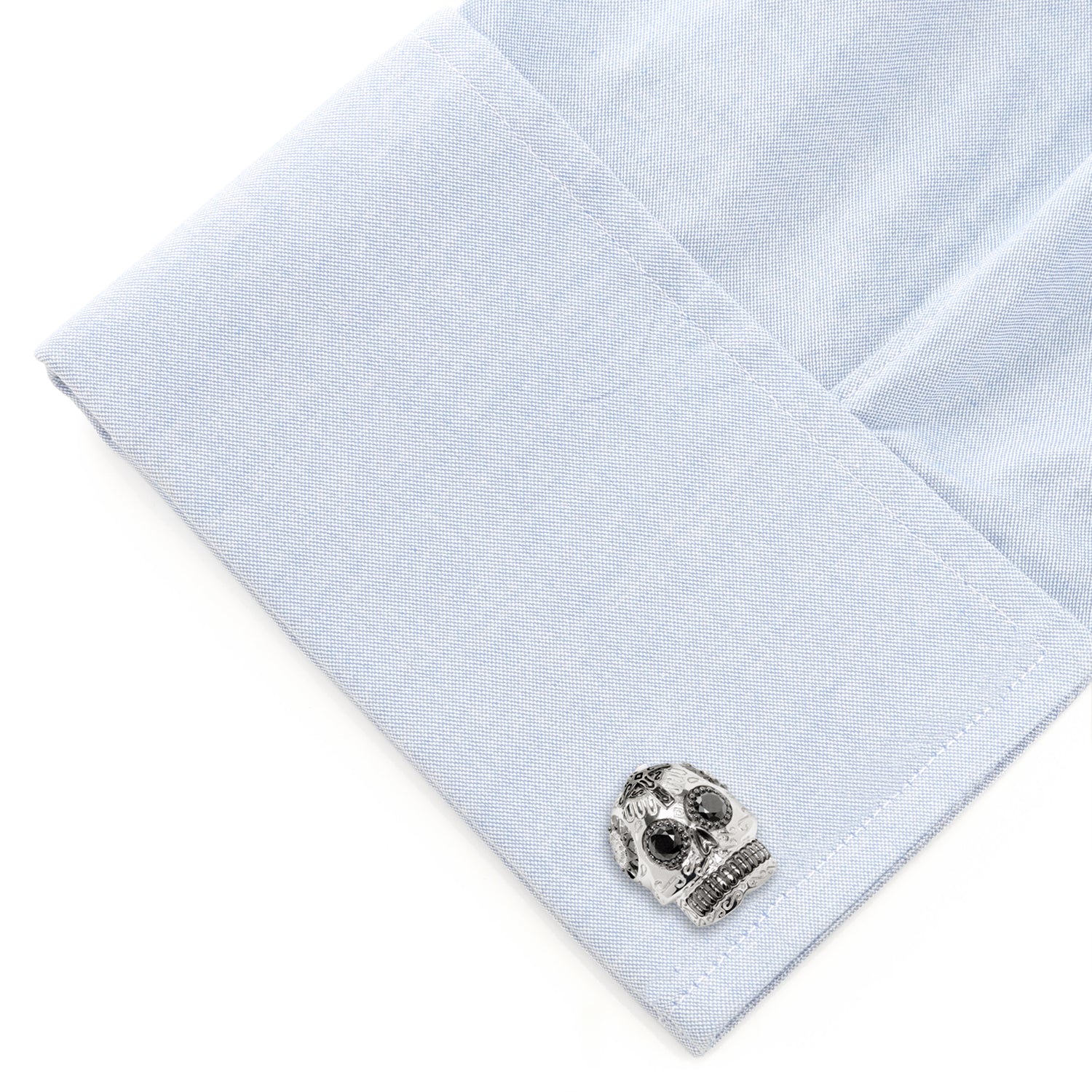 Silver and Black PVD plated Day of the Dead Skull Cufflinks with CZ stone EYES Image 3