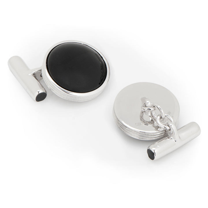Sterling Silver Ribbed Onyx Cufflinks Image 3