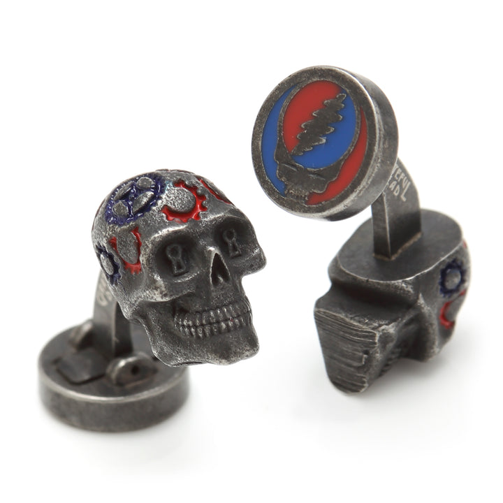 Grateful Dead Gear Skull Cufflinks -Gunmetal Plated Image 2