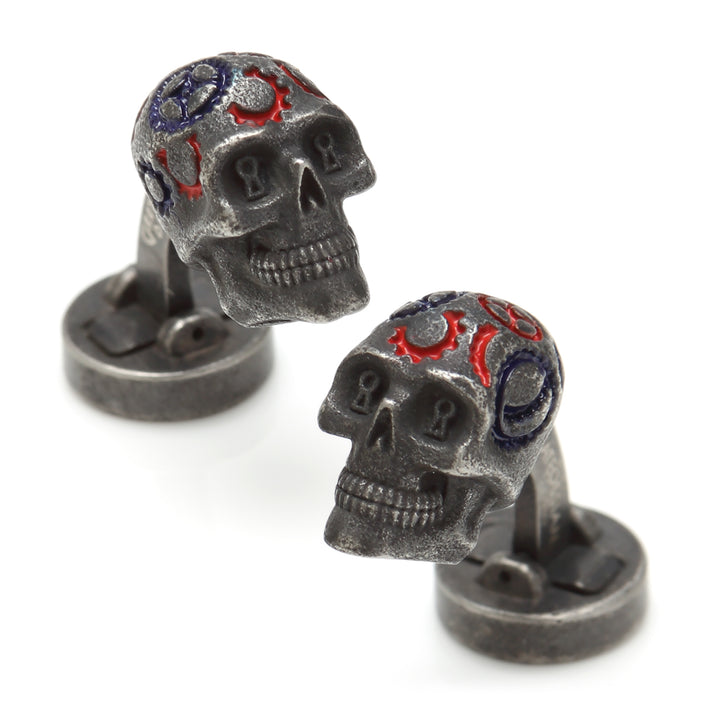 Grateful Dead Gear Skull Cufflinks -Gunmetal Plated Image 1