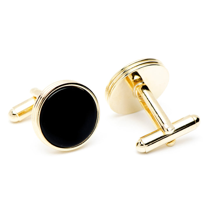 Gold and Onyx Ribbed Cufflinks Image 2
