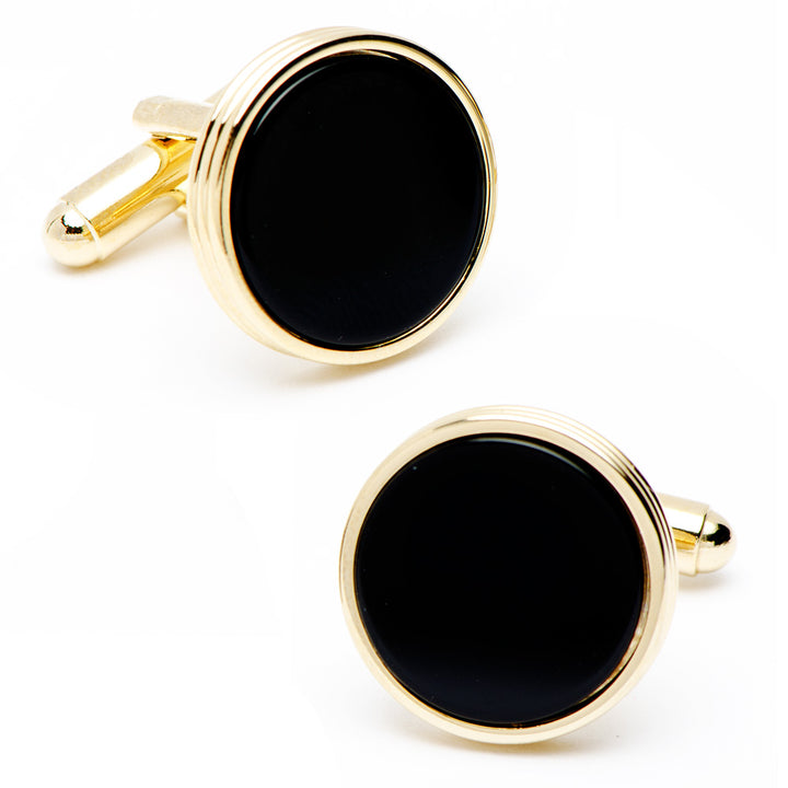 Gold and Onyx Ribbed Cufflinks Image 1