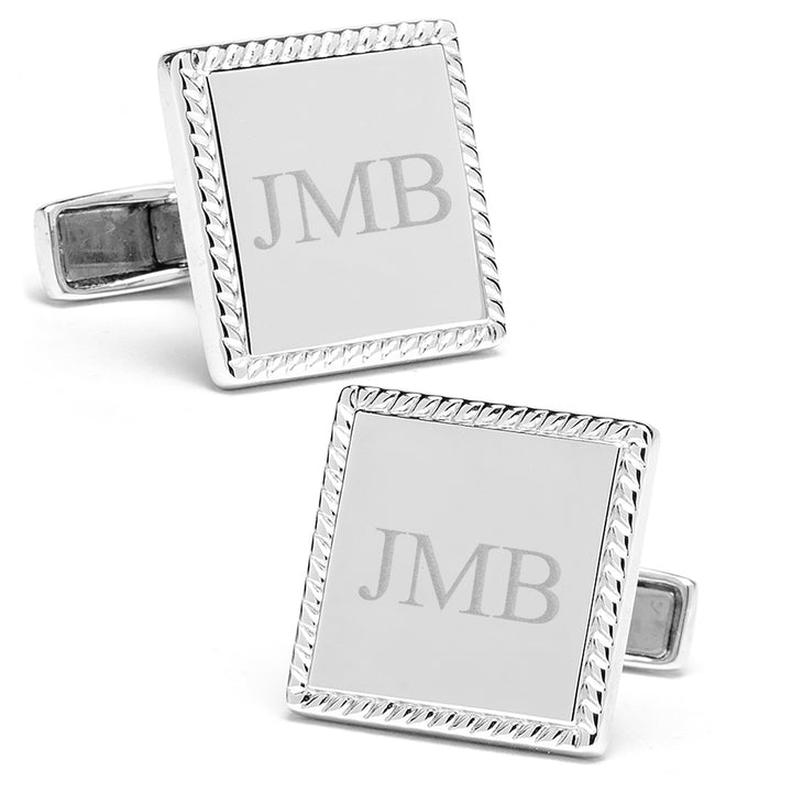 Sterling Silver Rope Border Square Engravable Cufflinks Image 2