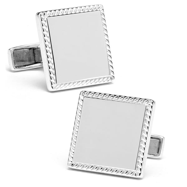 Sterling Silver Rope Border Square Engravable Cufflinks Image 1