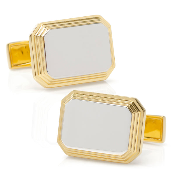 Sterling Silver Two Tone Rectangular Engravable Cufflinks Image 1