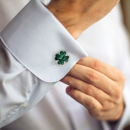 Four Leaf Clover Italian Green Onyx Cufflinks Image 2