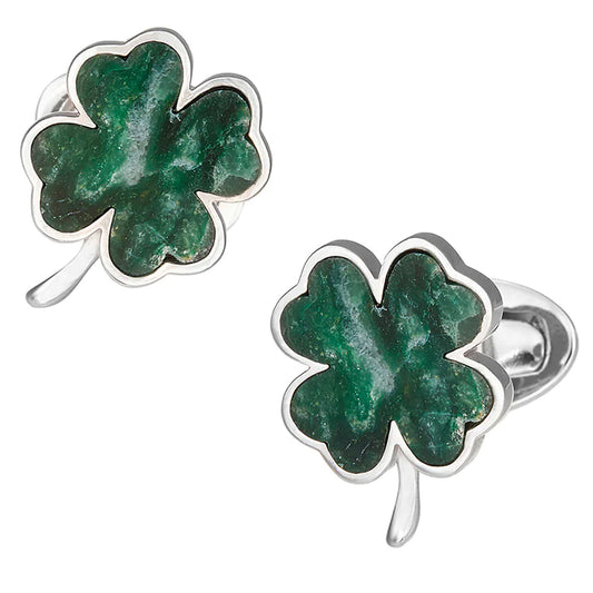 Four Leaf Clover Italian Green Onyx Cufflinks Image 1