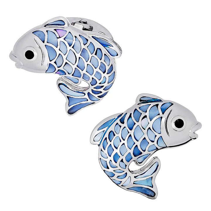 Sterling Silver Koi Inlay Fish MOP Blue Image 1