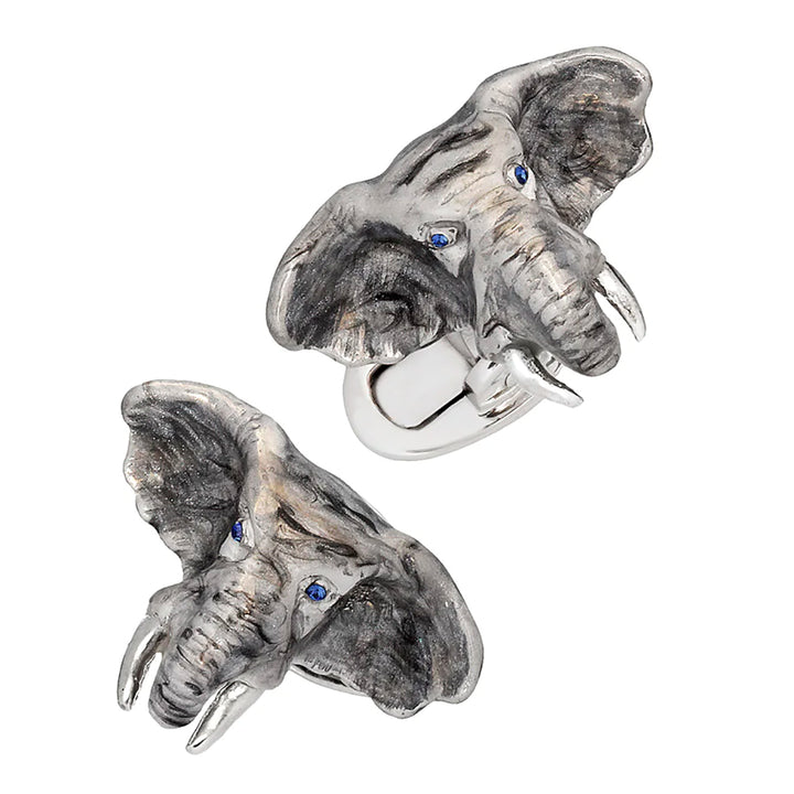 Sterling Silver Elephant with Blue Eyes Cufflinks Image 1
