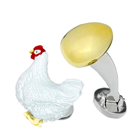 Sterling Silver Chicken and 18KT Gold Vermeil Egg Cufflinks Image 1