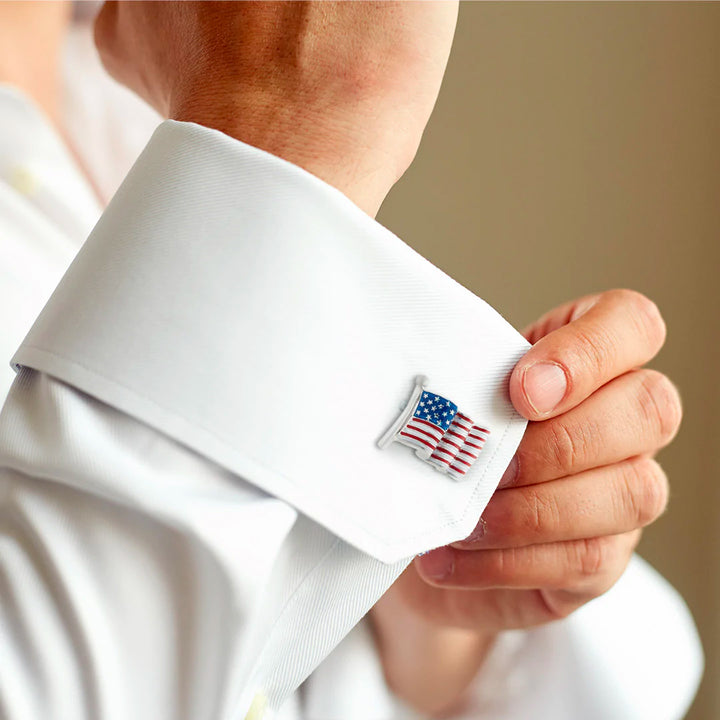 Sterling Silver Enameled American Flag Cufflinks Image 2