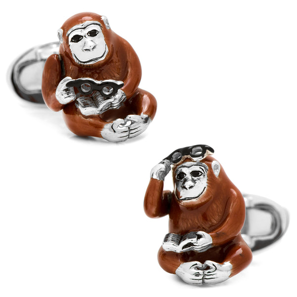 Monkey with Reading Glasses and Book Cufflinks Image 1