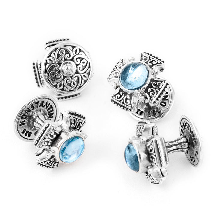Sterling Maltese Cross with Blue Topaz Cabochon Studs Image 1