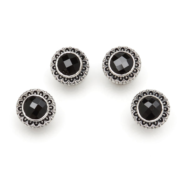 Sterling Silver Tuxedo Studs with Faceted Onyx Image 1